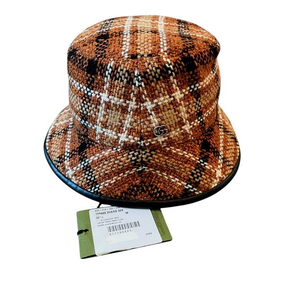 GUCCI GG Elevation Tweed Tartan Bucket Hat Cap 728469 Brown Size Medium NEW main image 5